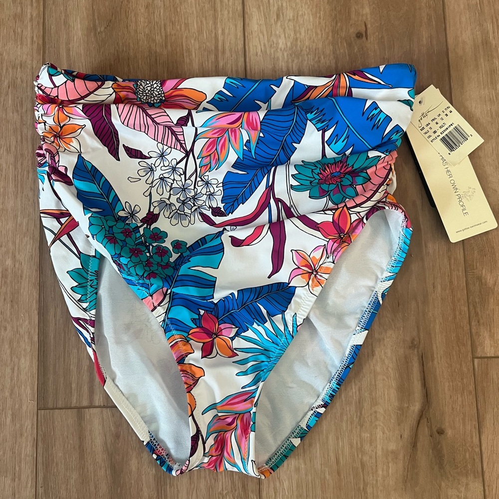 PROFILE BY GOTTEX high waist white floral multicolor full coverage swim bottoms